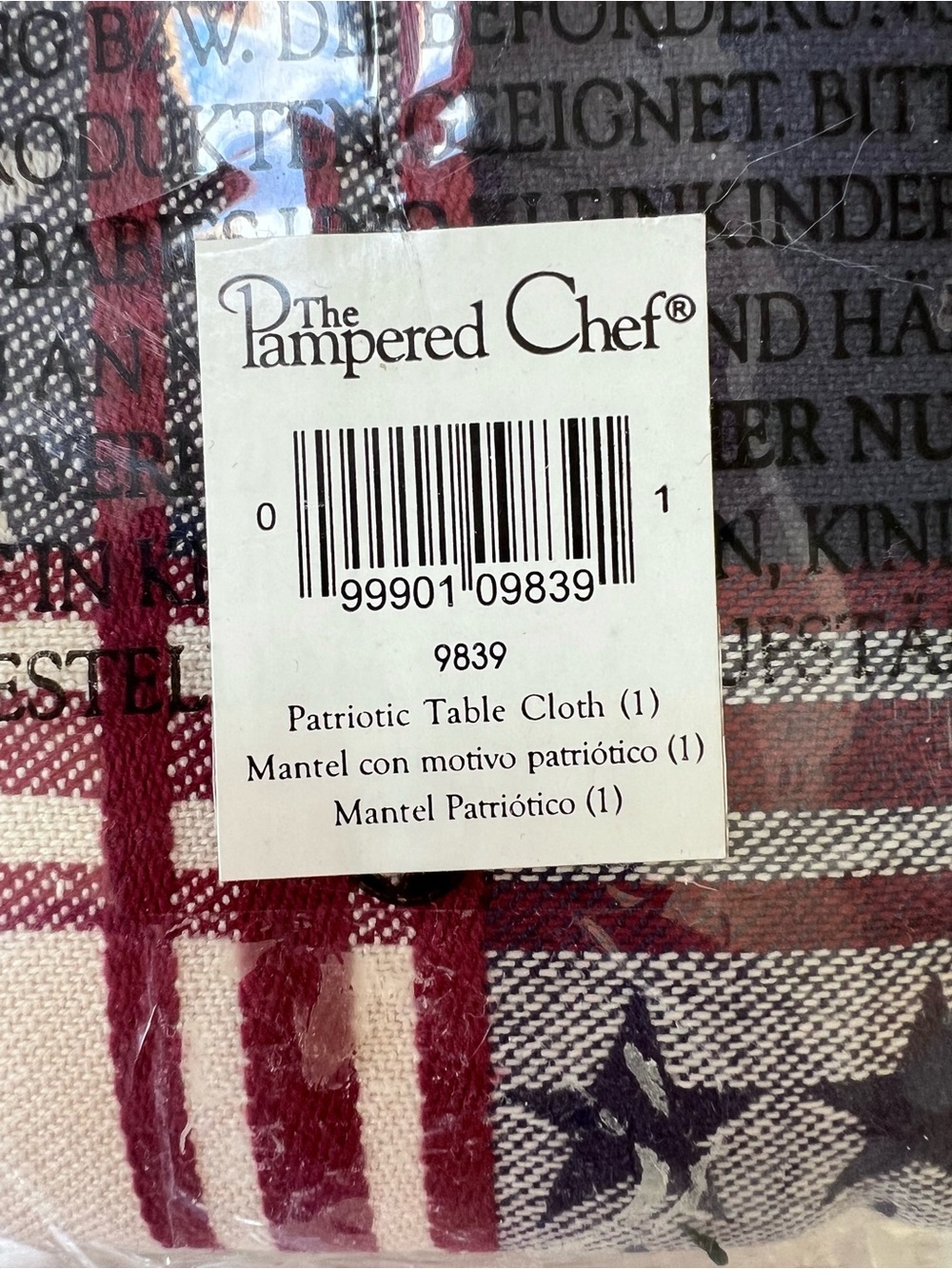 Pampered Chef NWT Patriotic Stars Stripes Table Cloth Red White Blue 58x80 - Picture 3 of 5